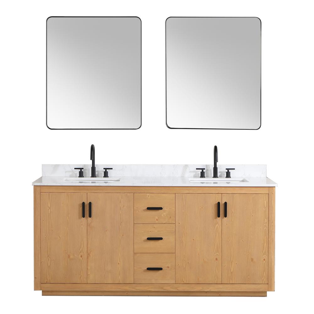 72" Double Bathroom Vanity in Natural Wood with Mirror. Picture 1