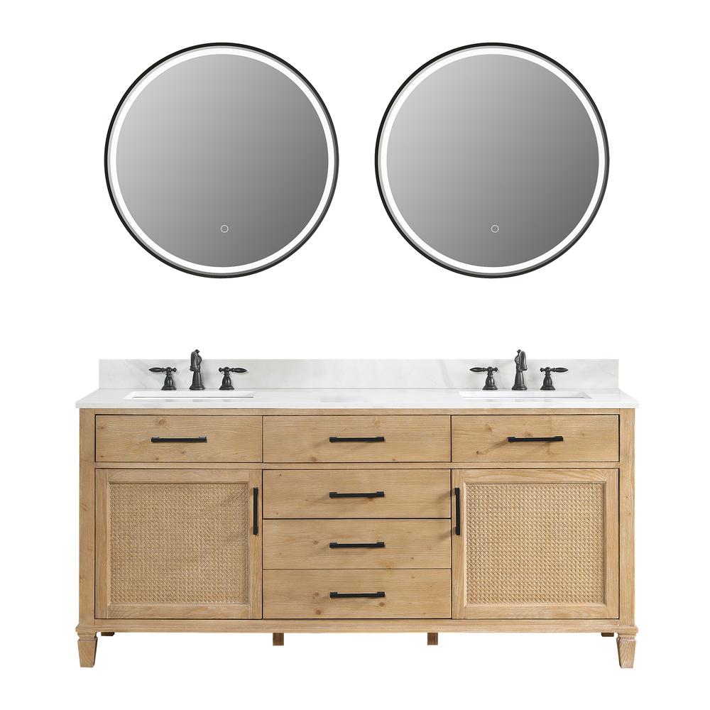 Double Bathroom Vanity in Weathered Fir with Stone Countertop with Mirror. Picture 1