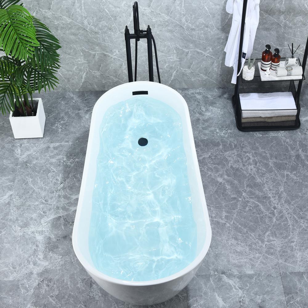 Ipure 67" x 29" Flatbottom Freestanding Acrylic Soaking Bathtub in Glossy White. Picture 10