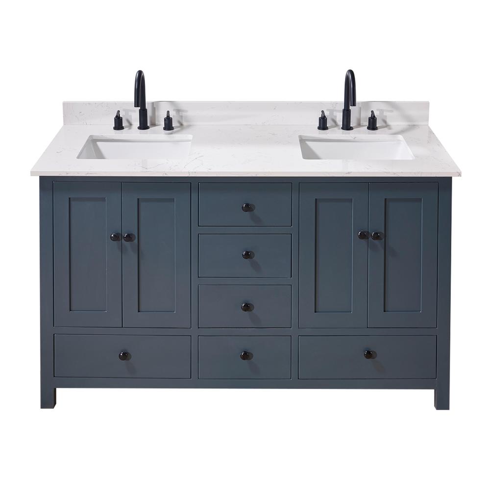 61. in Composite Stone Vanity Top in Aosta White with Double White Sink. Picture 5