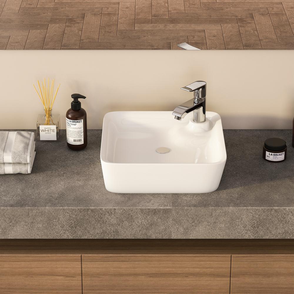 Leonis 17 in. Square White Finish Ceramic Vessel Bathroom Vanity Sink. Picture 6
