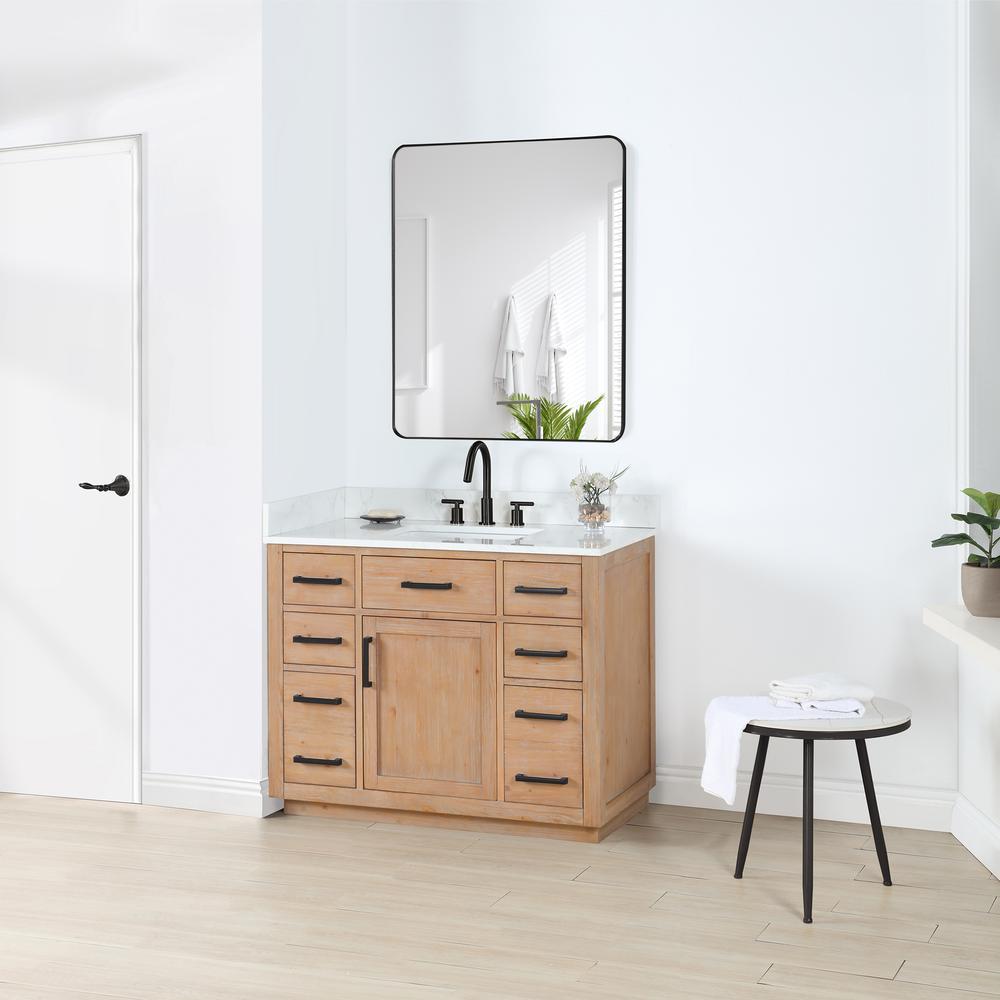 42" Single Bathroom Vanity in Light Brown with Mirror. Picture 6