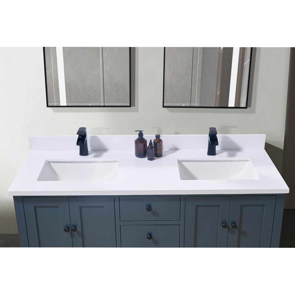 61. in Composite Stone Vanity Top in Snow White with Double White Sink. Picture 8
