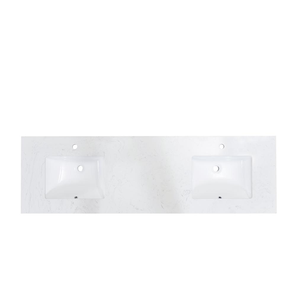 72 in. Composite Stone Vanity Top in Aosta White with White Sink. Picture 1