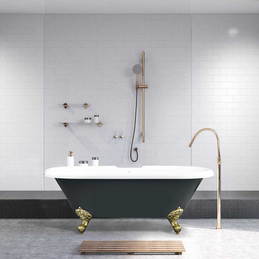 Kerta 67" x 29" Acrylic Clawfoot Soaking Bathtub in Glossy Gray. Picture 10
