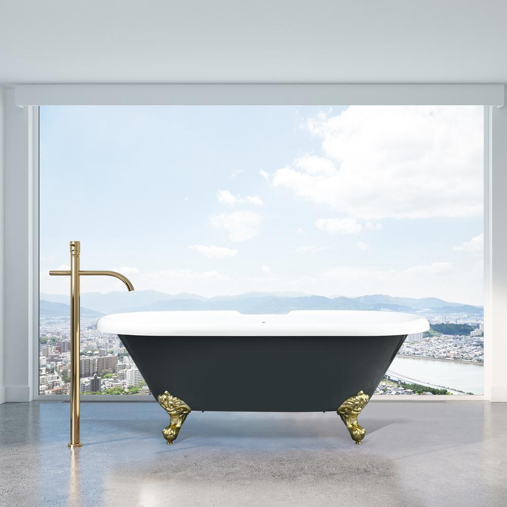 Kerta 67" x 29" Acrylic Clawfoot Soaking Bathtub in Glossy Gray. Picture 12