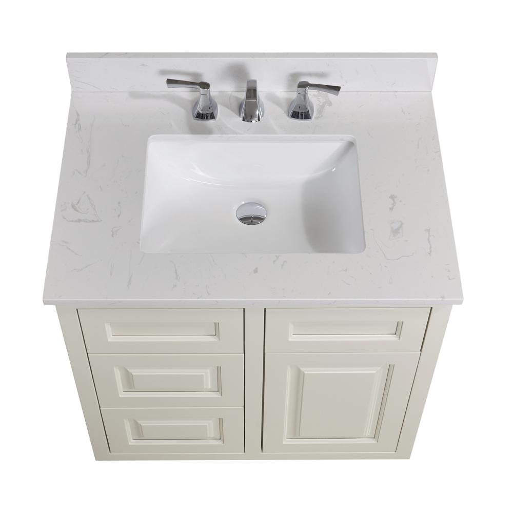 31 in. Composite Stone Vanity Top in Jazz White with White Sink. Picture 5