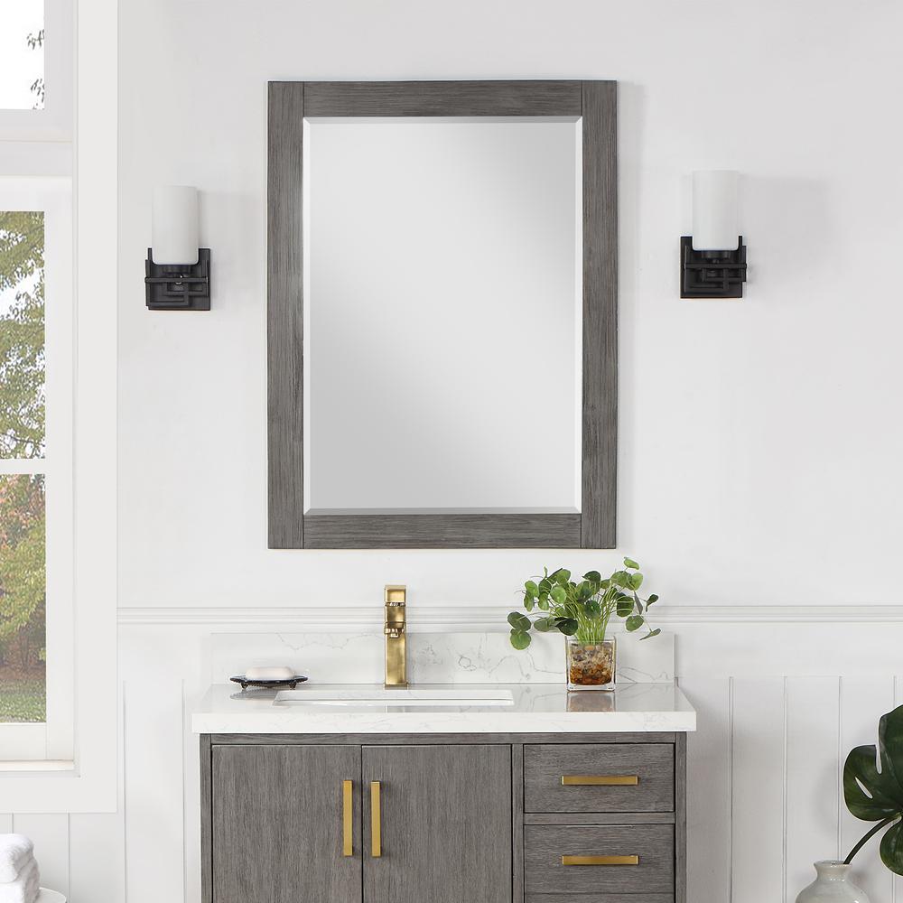 28" Rectangular Bathroom Wood Framed Wall Mirror in Classical Grey. Picture 3