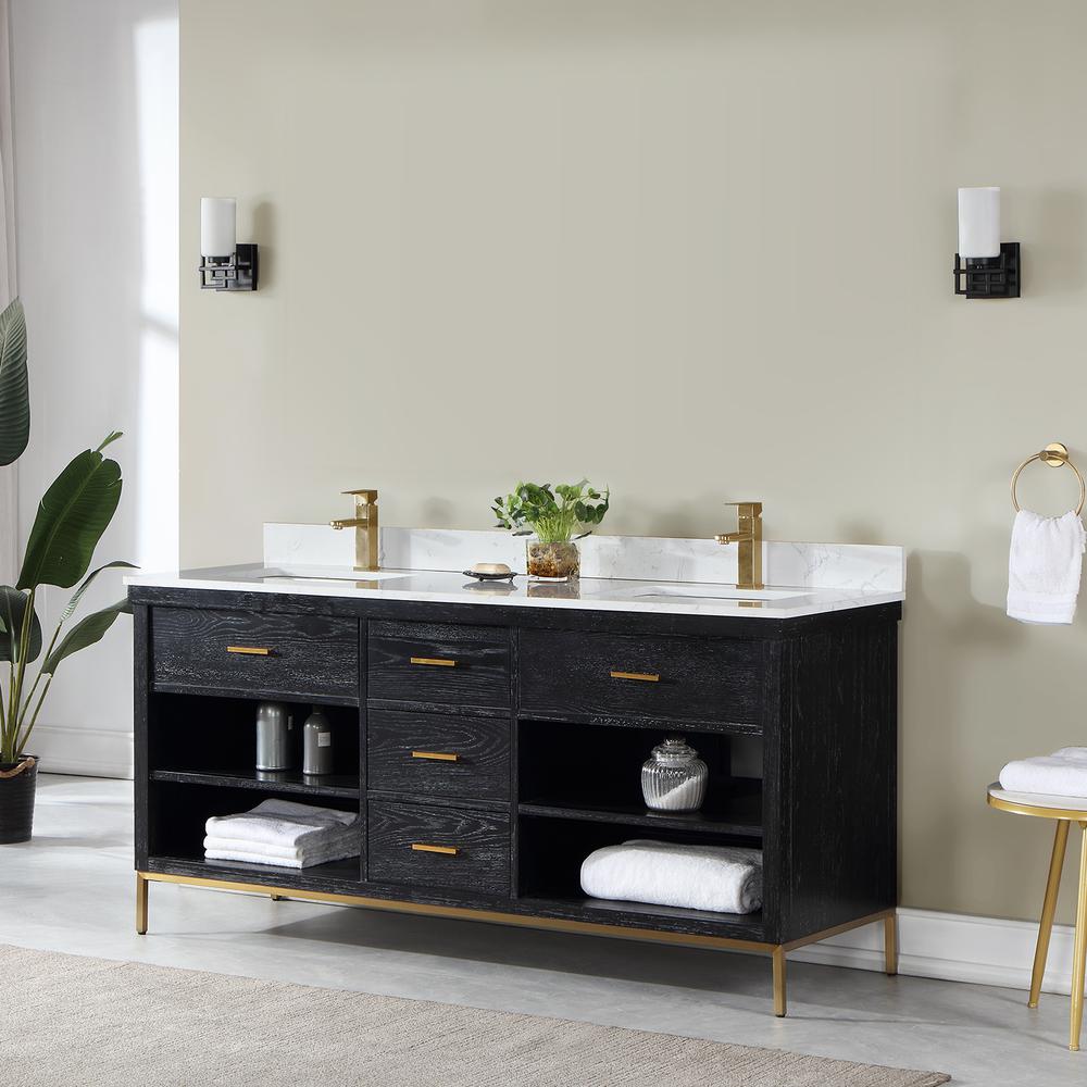 72" Double Bathroom Vanity Set in Black Oak without Mirror. Picture 8