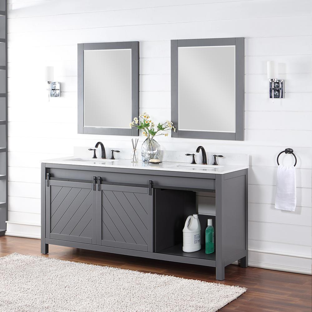 72" Double Bathroom Vanity Set in Gray with Mirror. Picture 6