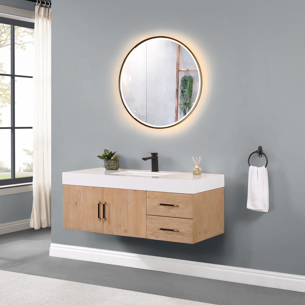 48" Wall-mounted Single Bathroom Vanity in Light Brown with Mirror. Picture 5