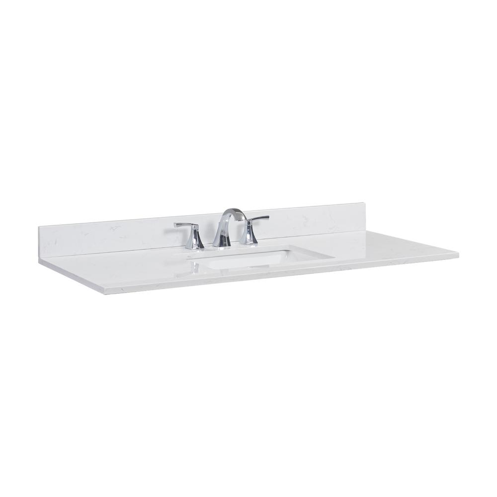 49 in. Composite Stone Vanity Top in Jazz White with White Sink. Picture 3