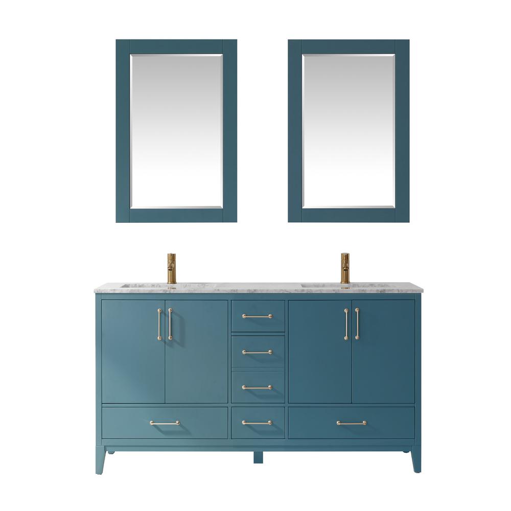 60" Double Bathroom Vanity Set in Royal Green with Mirror. Picture 1
