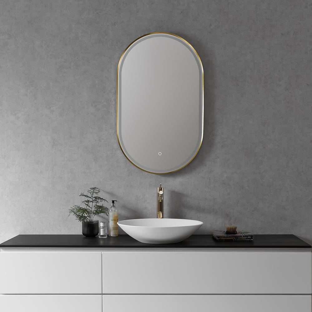 Framed in Brushed Gold Modern Bathroom/Vanity LED Lighted Wall Mirror. Picture 6