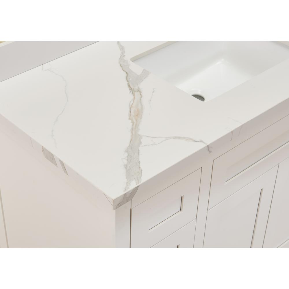 49 in. Composite Stone Vanity Top in Calacatta White with White Sink. Picture 4