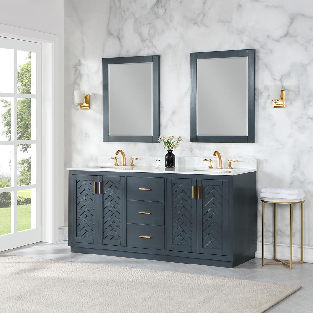 72" Double Bathroom Vanity Set in Classic Blue with Mirror. Picture 6
