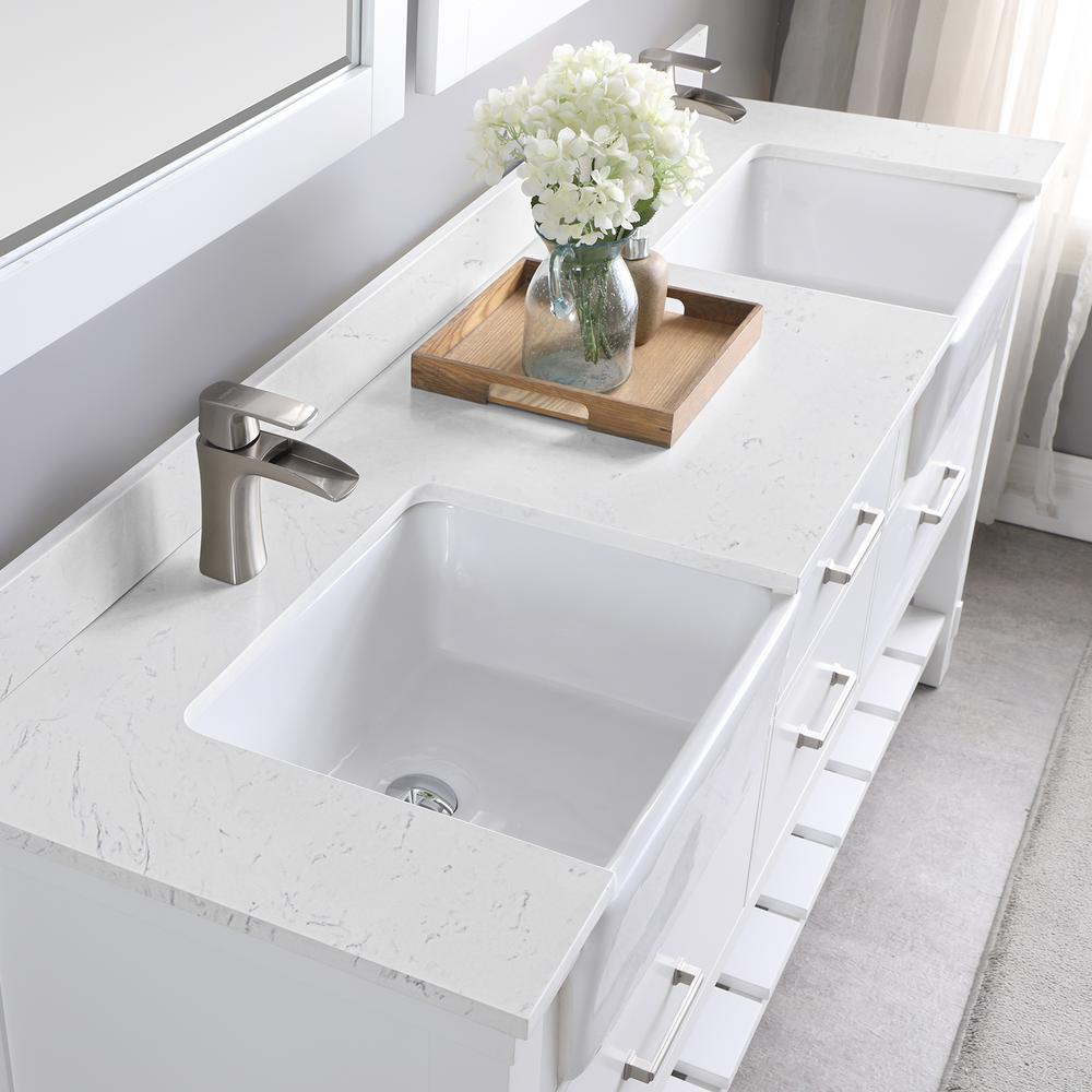 72" Double Bathroom Vanity Set in White with Mirror. Picture 8