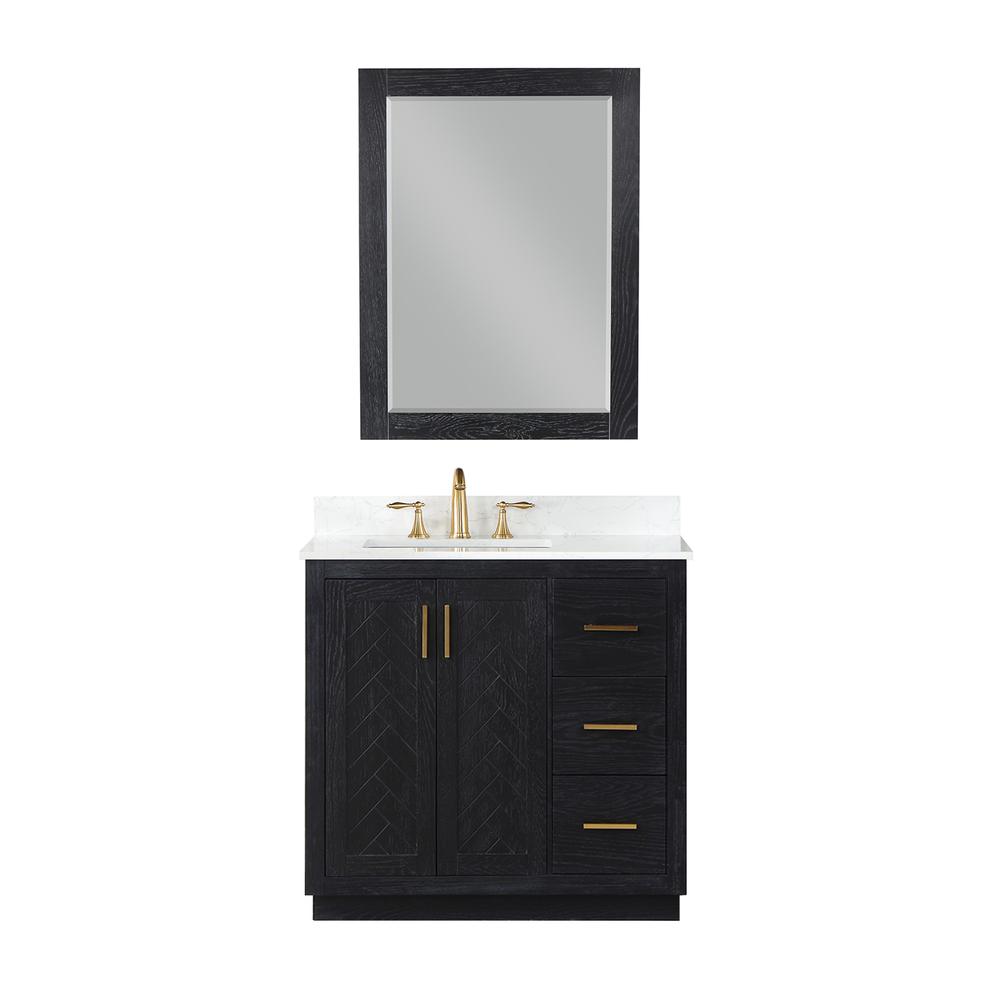 36" Single Bathroom Vanity Set in Black Oak with Mirror. Picture 1