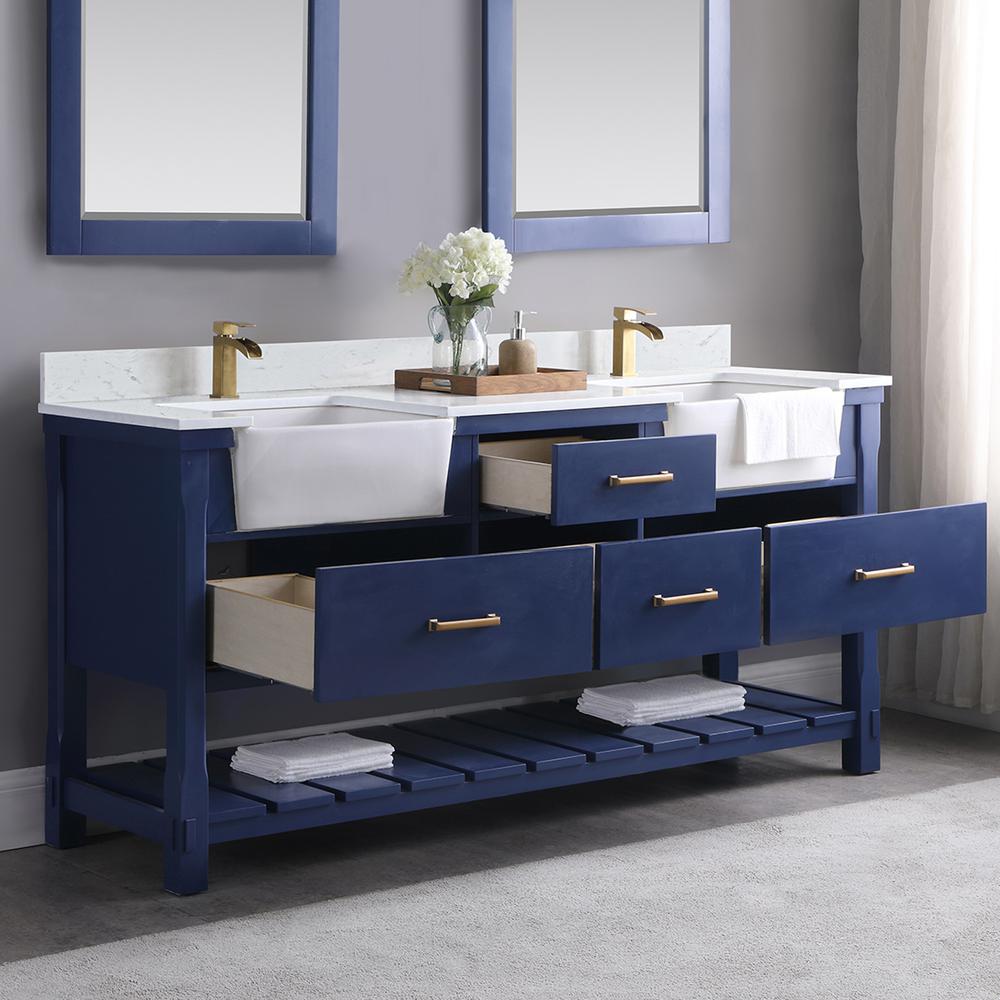 72" Double Bathroom Vanity Set in Jewelry Blue without Mirror. Picture 6
