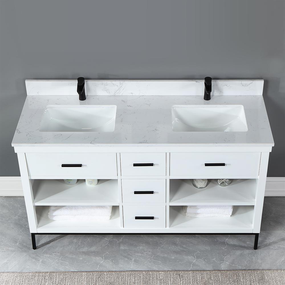 60" Double Bathroom Vanity Set in White without Mirror. Picture 6