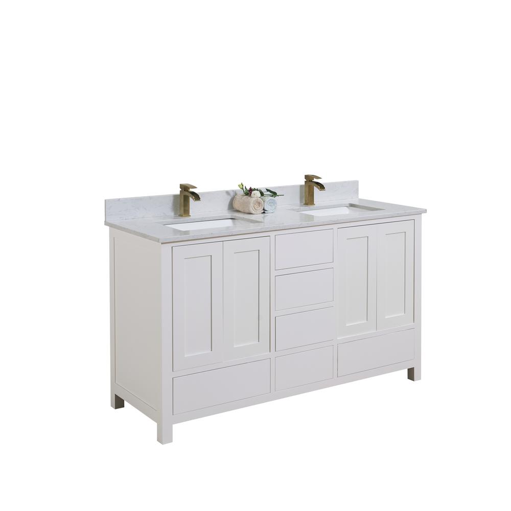 60 in. Composite Stone Vanity Top in Aosta White with White Sink. Picture 5