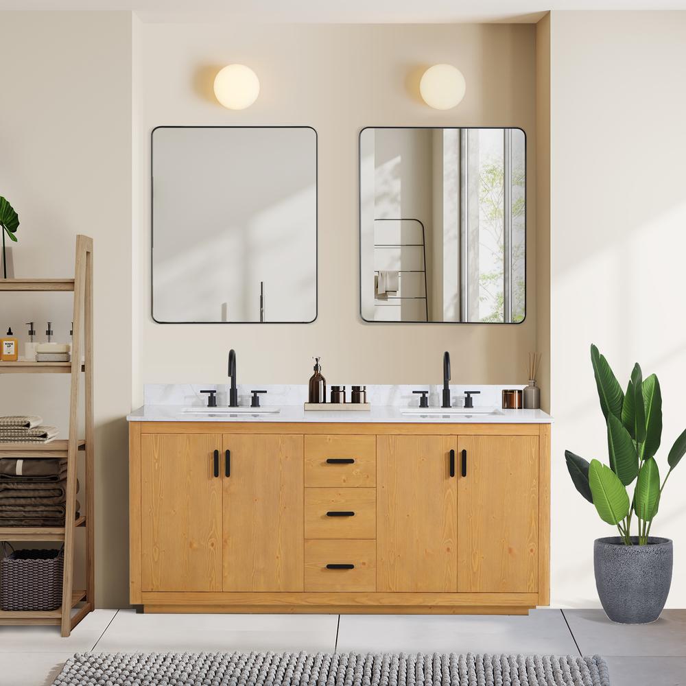 72" Double Bathroom Vanity in Natural Wood with Mirror. Picture 10