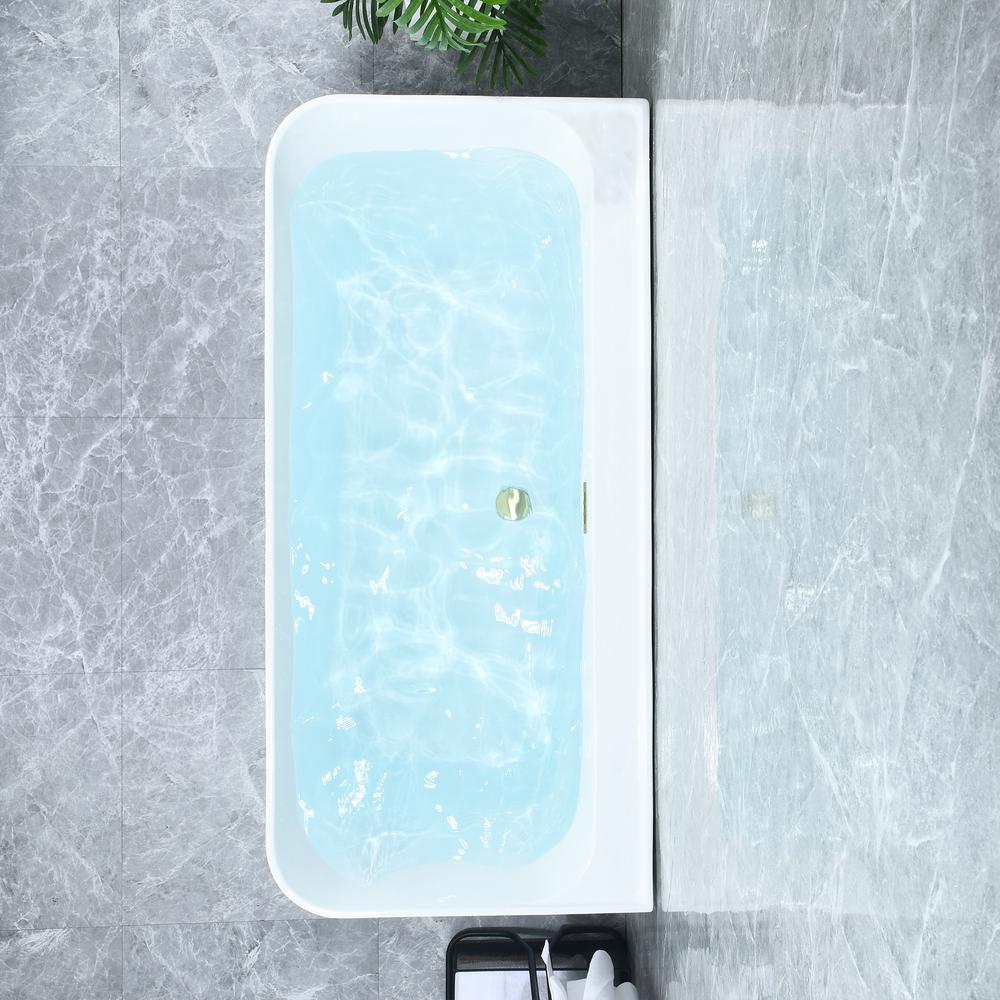 Groda 63" x 30" Flatbottom Freestanding Acrylic Soaking Bathtub in Glossy White. Picture 6