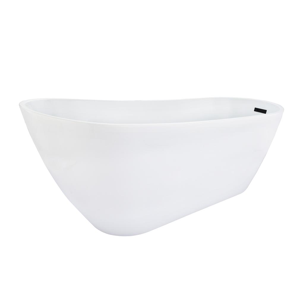 Ipure 67" x 29" Flatbottom Freestanding Acrylic Soaking Bathtub in Glossy White. Picture 1