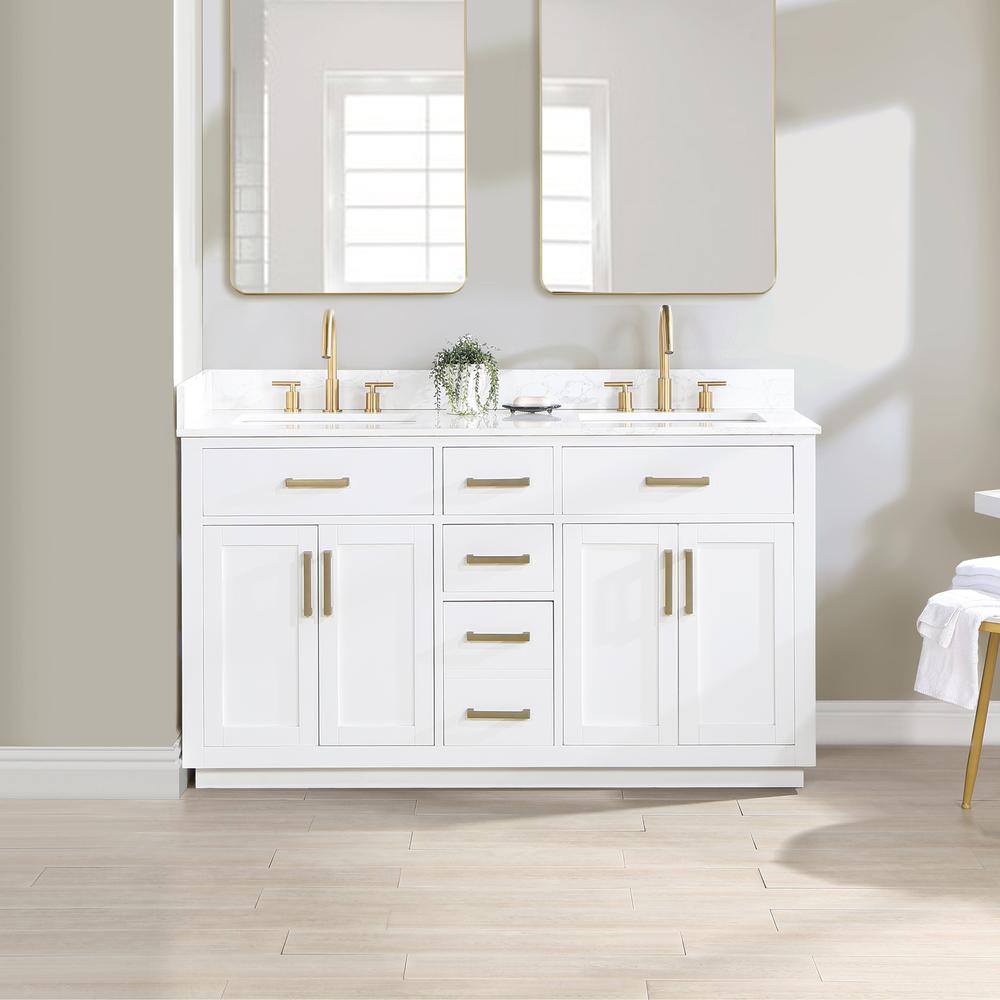 60" Double Bathroom Vanity in White without Mirror. Picture 5