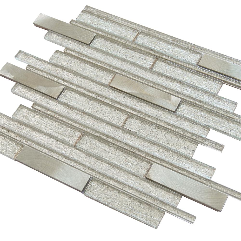 Ardcarn 11.8" x 10.9" Rectangular Laminated Glass Mosaic Mix Aluminum Wall Tile. Picture 2
