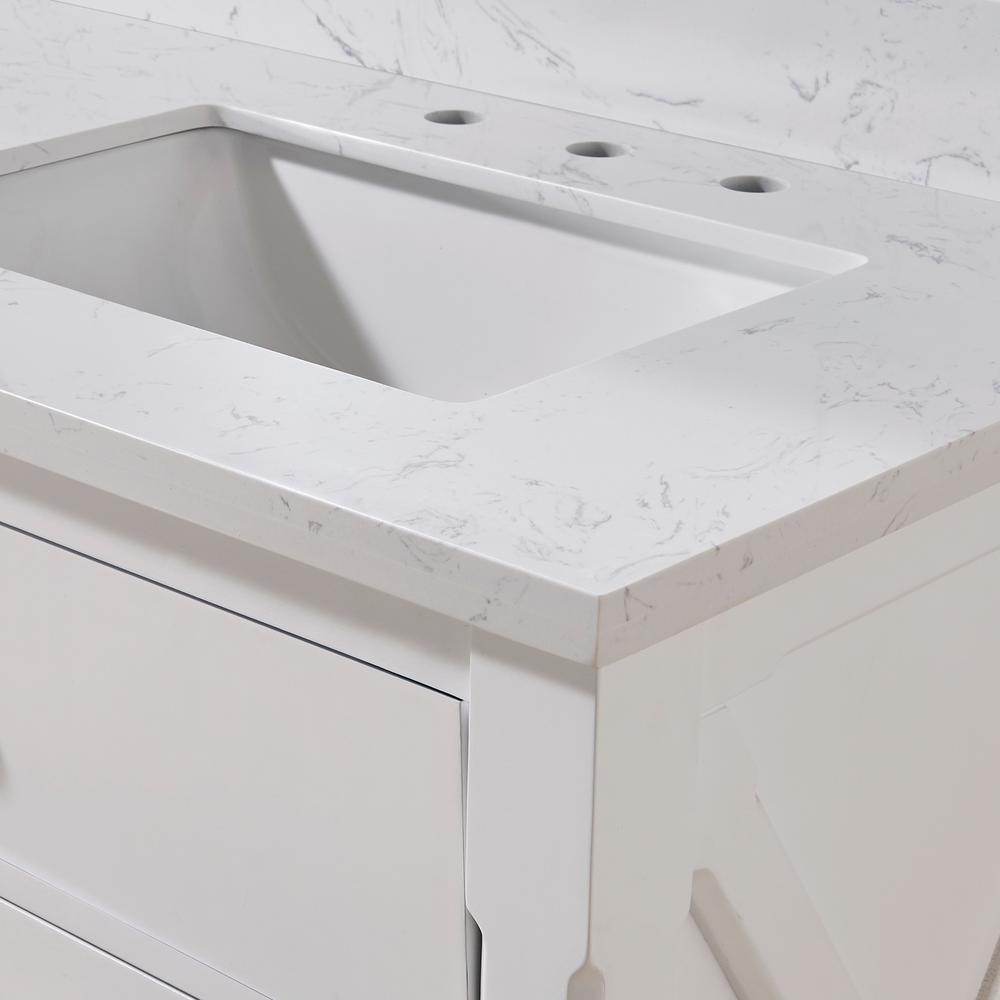 73. in Composite Stone Vanity Top in Aosta White with White Sink. Picture 4