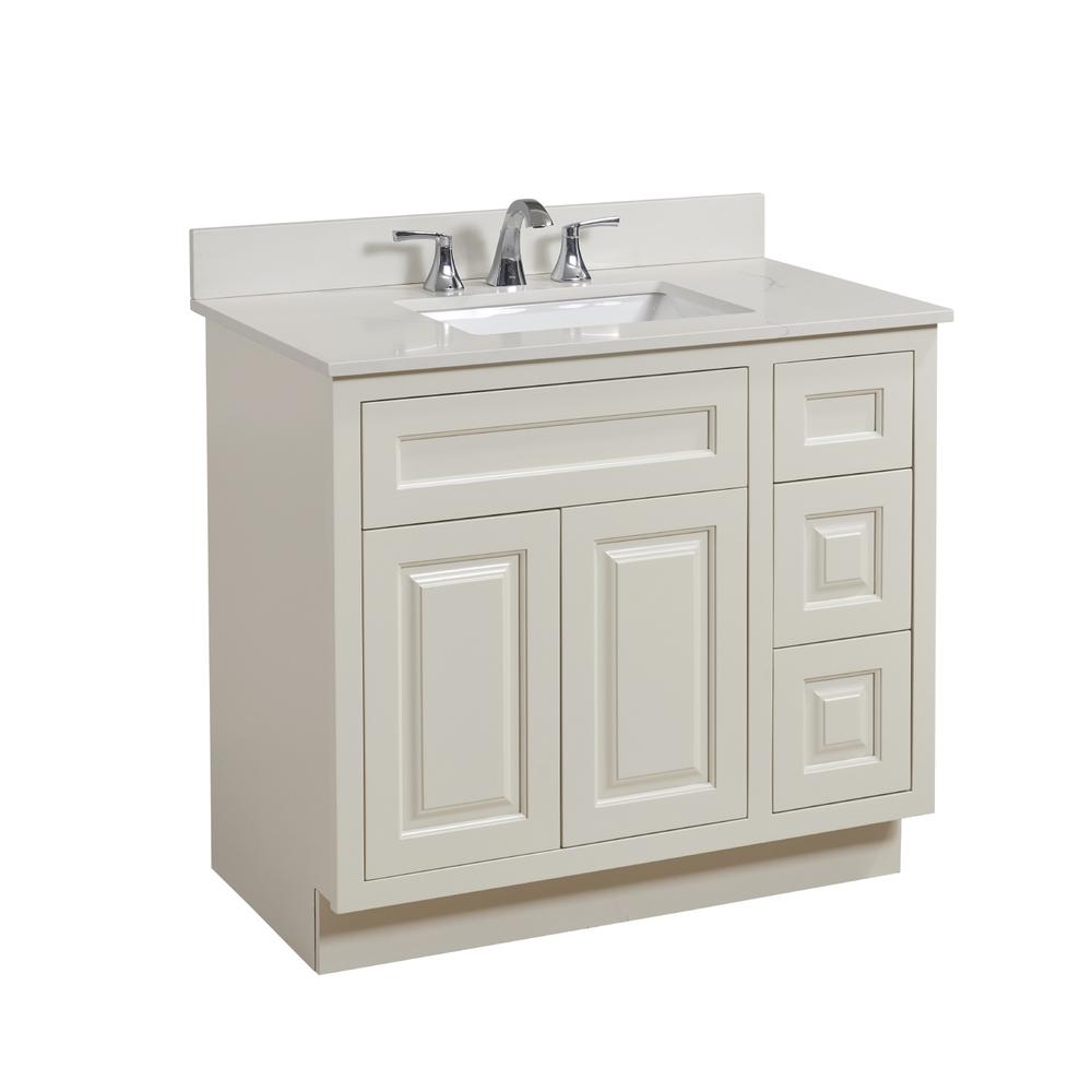 37 in. Composite Stone Vanity Top in Milano White with White Sink. Picture 4
