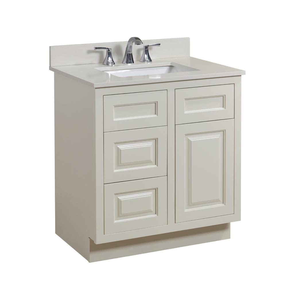31 in. Composite Stone Vanity Top in Milano White with White Sink. Picture 4