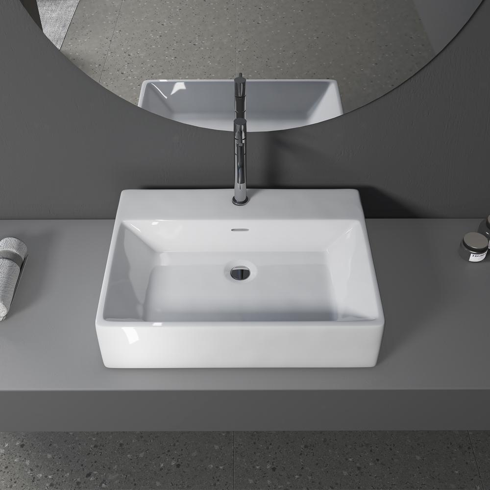 24 in. Rectangle White Finish Ceramic Vessel Bathroom Vanity Sink with Overflow. Picture 6