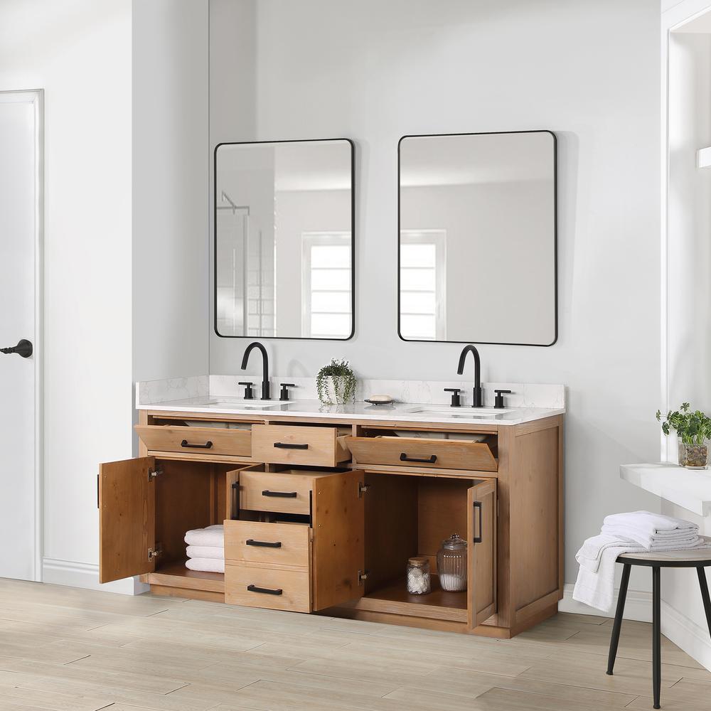 72" Double Bathroom Vanity in Light Brown with Mirror. Picture 9
