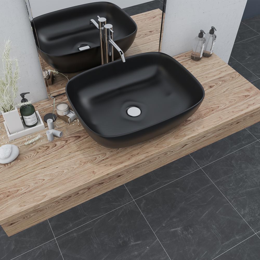 20 in. Oval Black
 Finish Ceramic Vessel Bathroom Vanity Sink. Picture 5