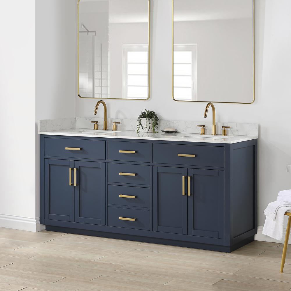 72" Double Bathroom Vanity in Royal Blue without Mirror. Picture 7