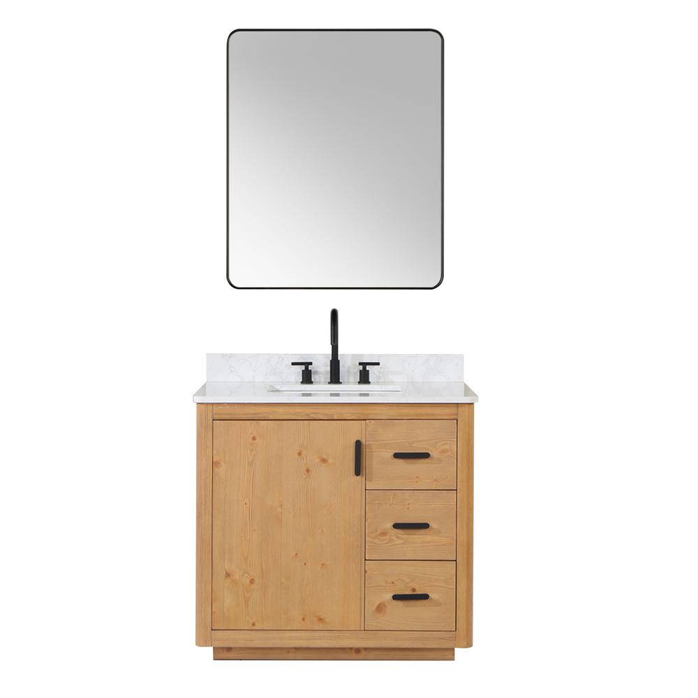 36" Single Bathroom Vanity in Natural Wood with Mirror. Picture 1