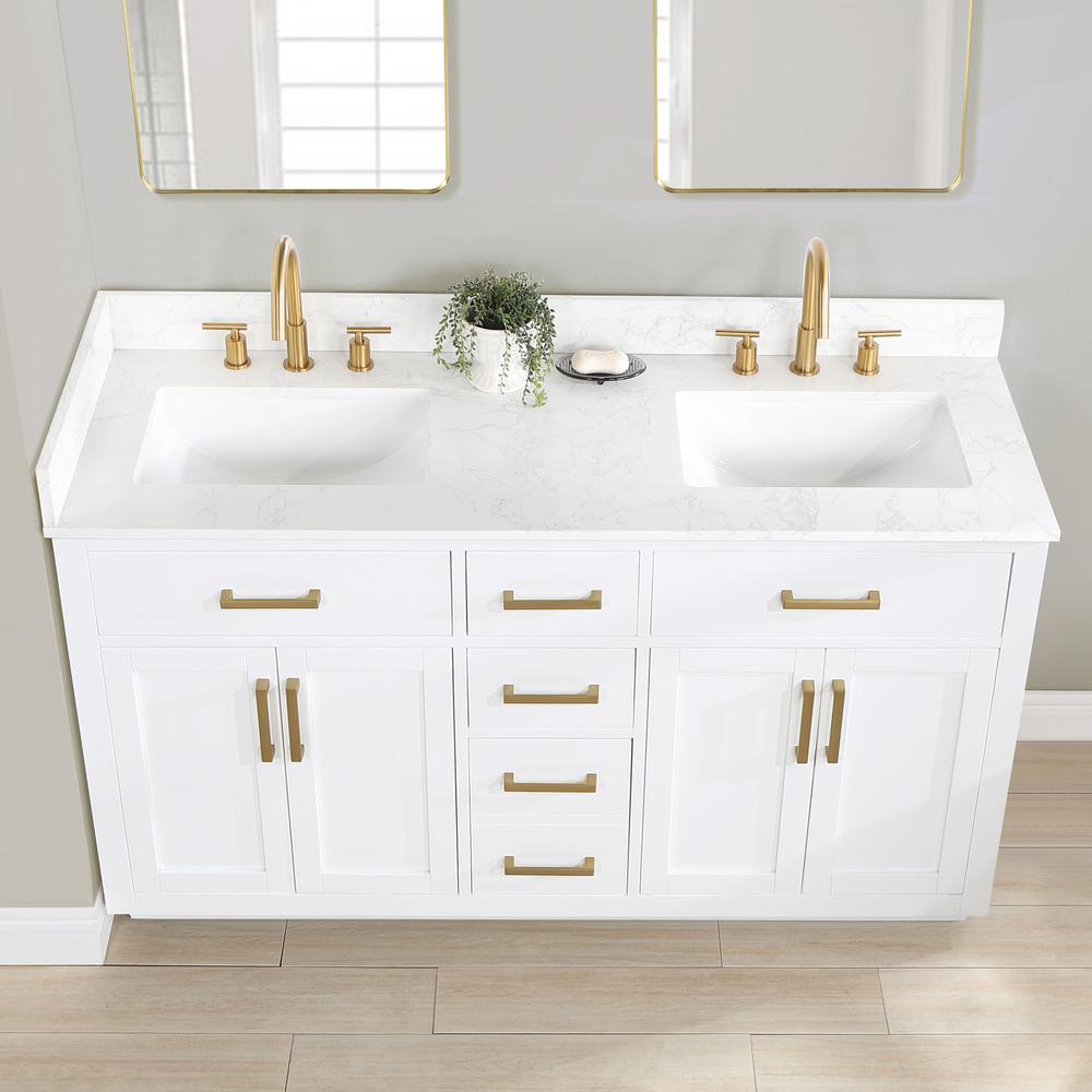 60" Double Bathroom Vanity in White without Mirror. Picture 8