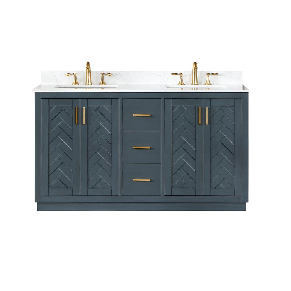 60" Double Bathroom Vanity Set in Classic Blue without Mirror. Picture 1
