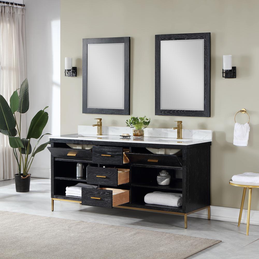 72" Double Bathroom Vanity Set in Black Oak with Mirror. Picture 5