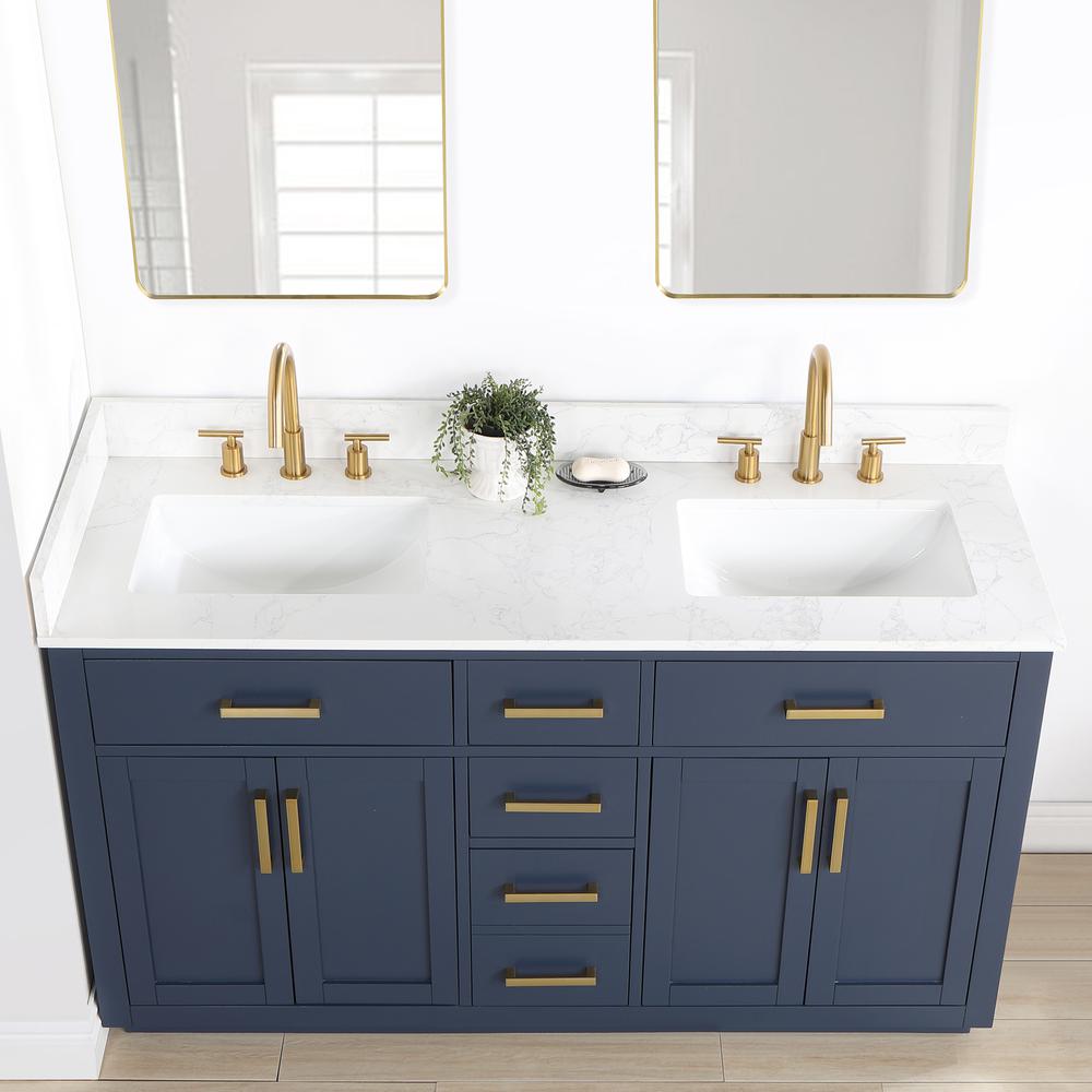 60" Double Bathroom Vanity in Royal Blue with Mirror. Picture 9