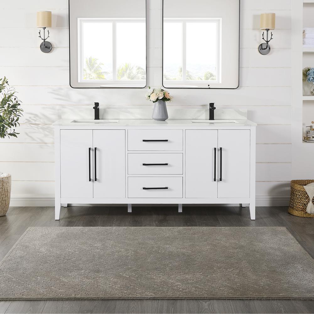 Double Bathroom Cabinet Vanity Base in White without Top and Sink, no Mirror. Picture 2