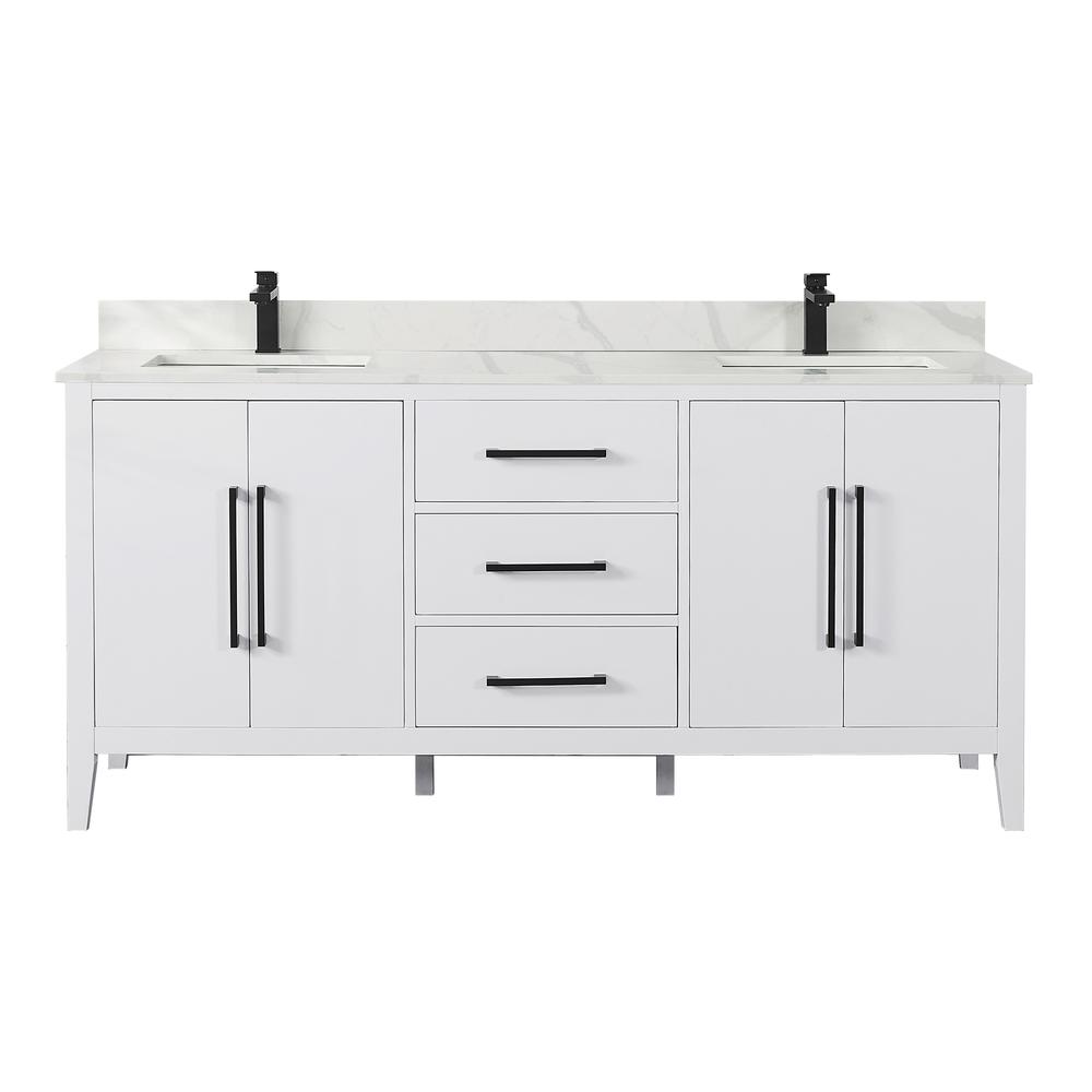Double Bathroom Vanity in White with Stone Countertop without Mirror. Picture 1