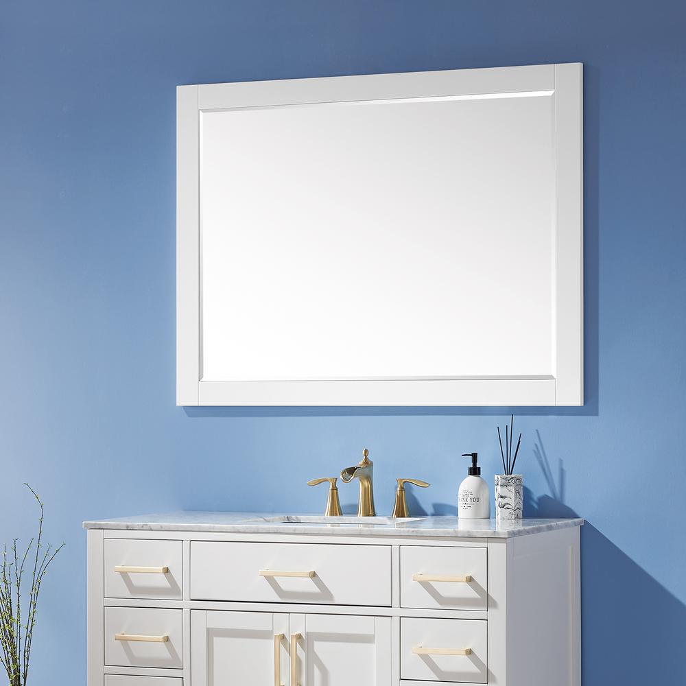 48" Rectangular Bathroom Wood Framed Wall Mirror in White. Picture 4
