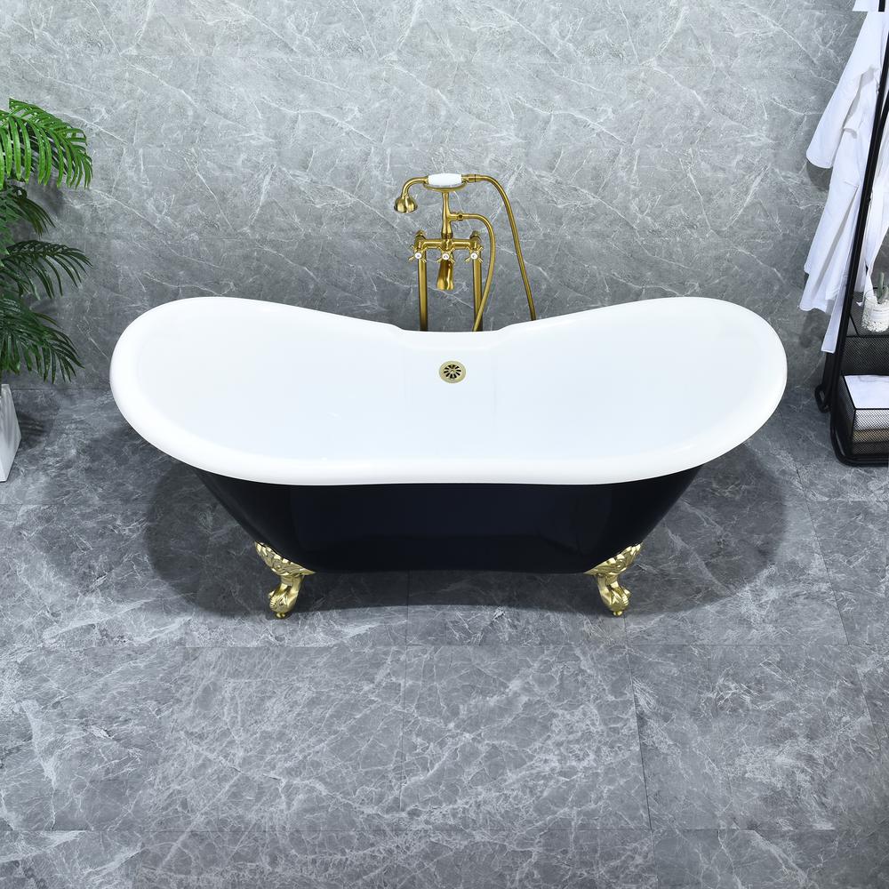 Porva 69" x 29" Acrylic Clawfoot Soaking Bathtub in Glossy Black. Picture 7