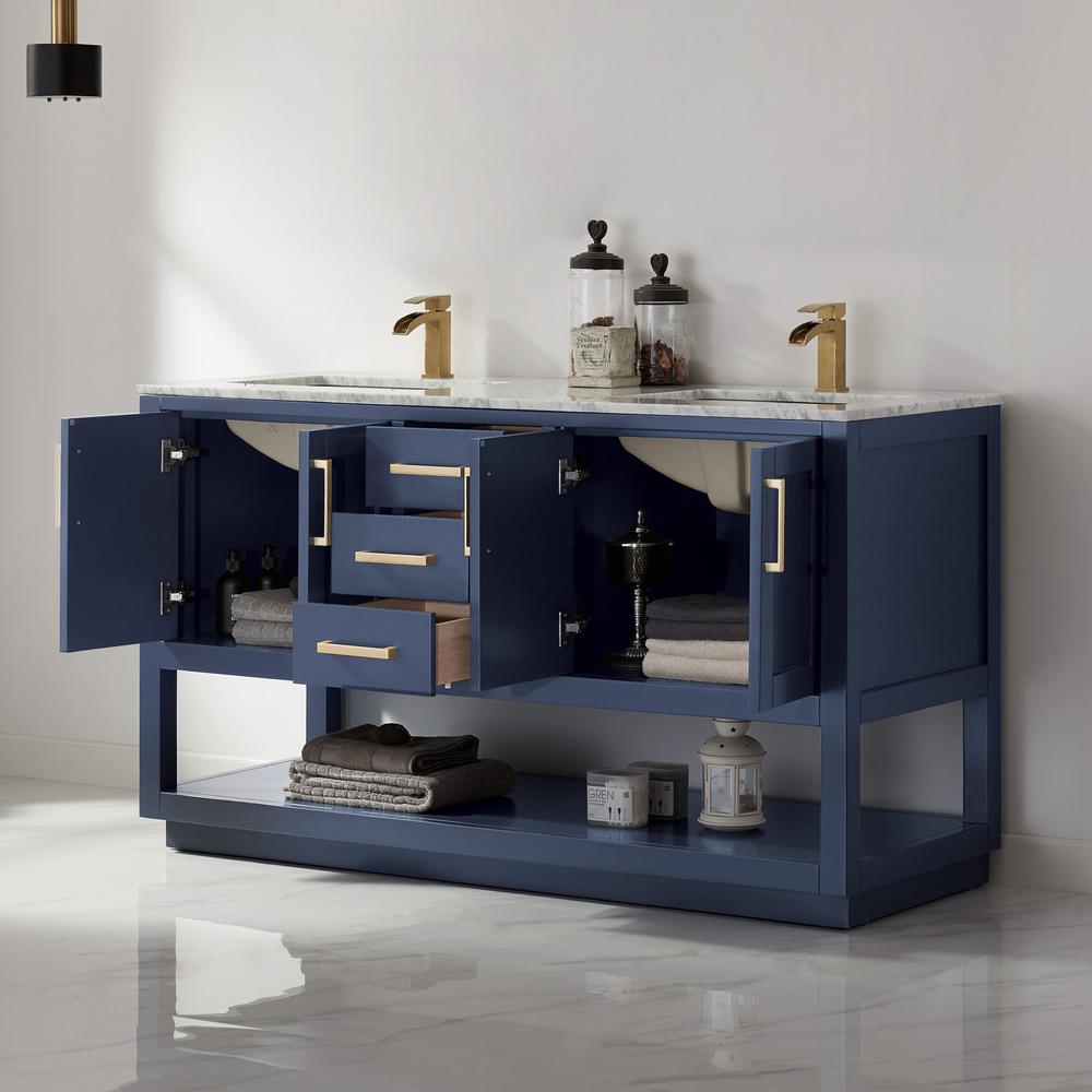 60" Double Bathroom Vanity Set in Royal Blue without Mirror. Picture 10
