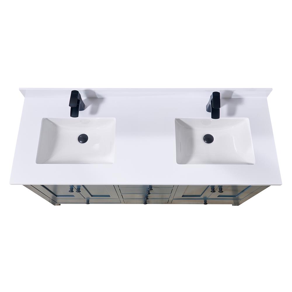 61. in Composite Stone Vanity Top in Snow White with Double White Sink. Picture 5