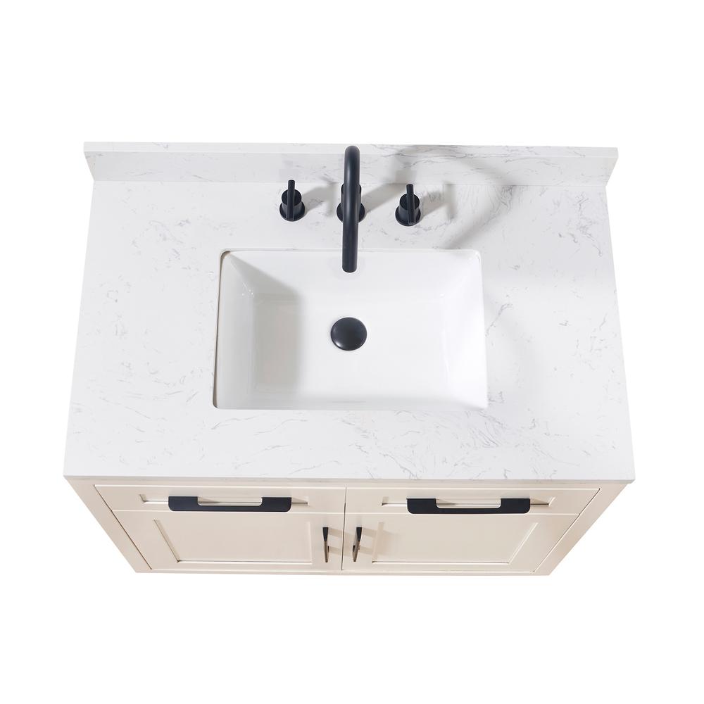 37. in Composite Stone Vanity Top in Aosta White with White Sink. Picture 5