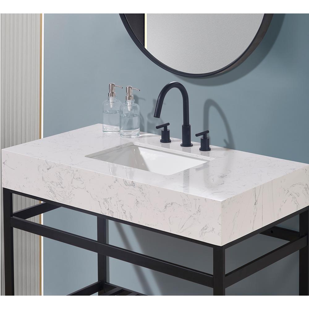 42. in Composite Stone Vanity Top in Aosta White Apron with White Sink. Picture 8
